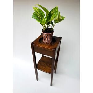 Antique Arts & Crafts Oak Fern Stand with Drawer, Quarter Sawn Oak